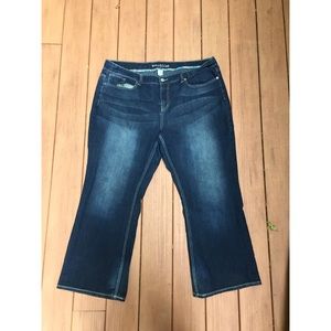 Plus size Dark wash flare jeans.