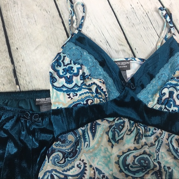 Bisou Bisou by Michele Bohbot 2 pic pj set teal - Picture 2 of 4