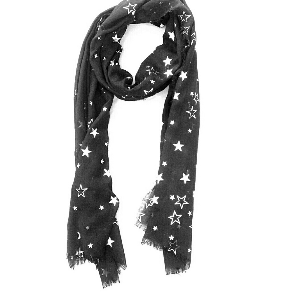 Black and Metallic Silver Star Scarf
