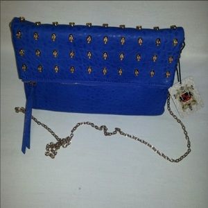 Cobalt Blue w/Skull Studded clutch fold over purse