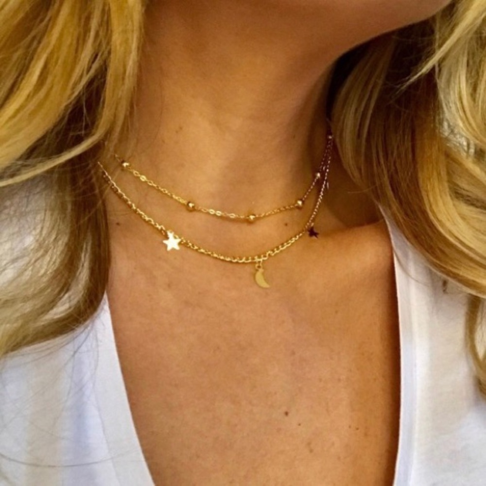 dainty moon and star layered necklace - Picture 2 of 4