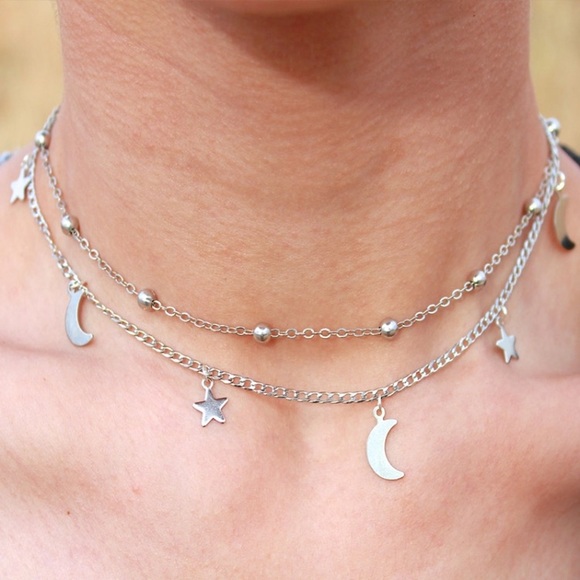 dainty moon and star layered necklace - Picture 3 of 4