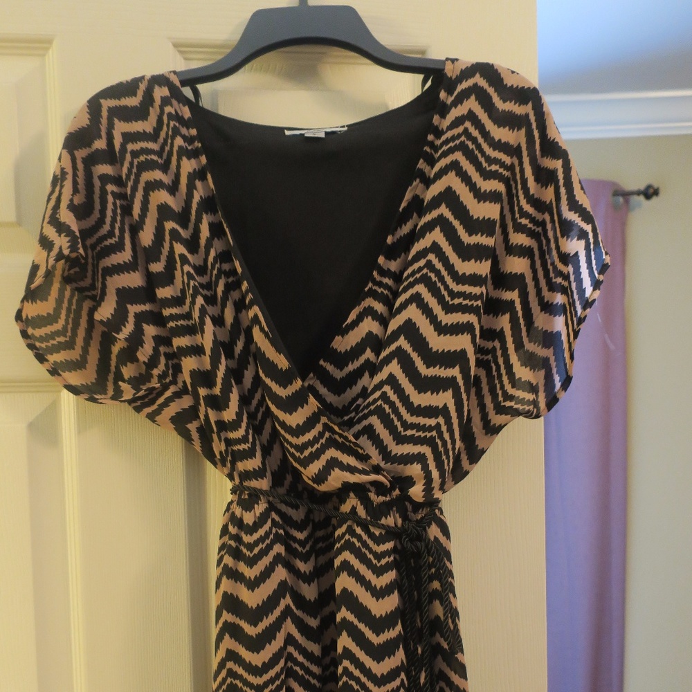 tan/black striped mini dress