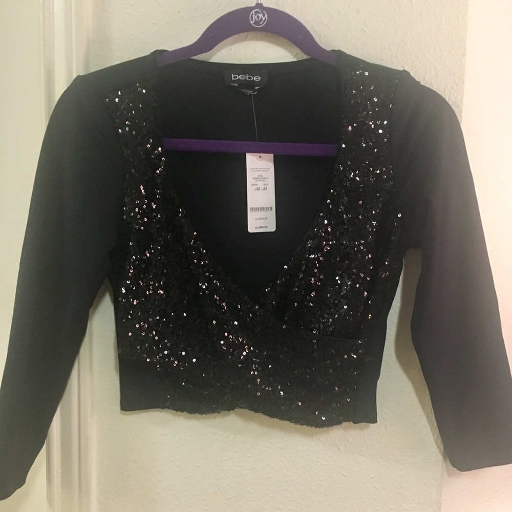 NWT BeBe Black sequin crop top - medium