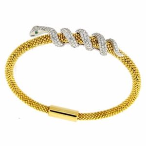 Italian 925 Silver CZ Green eye Snake Bracelet
