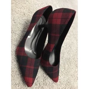 Predictions Red and Black Plaid Pointed Heels