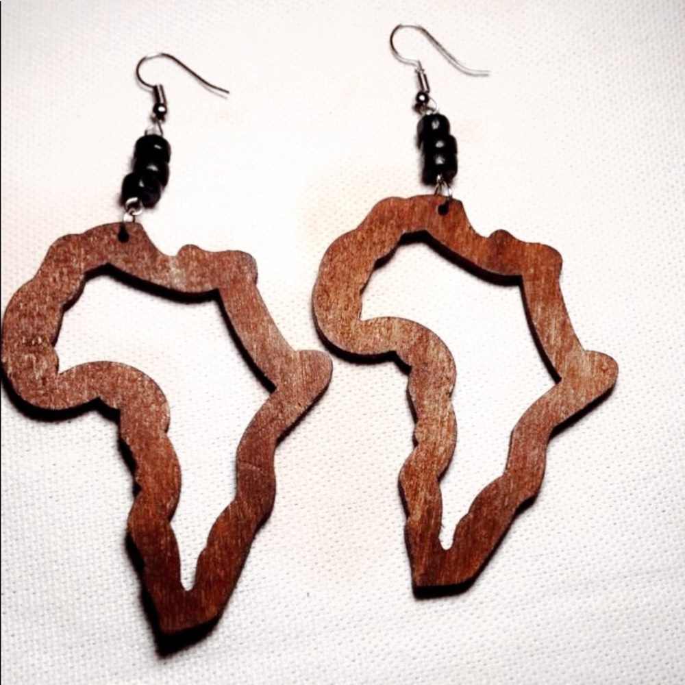 Wooden Africa Continent Shaped Earrings