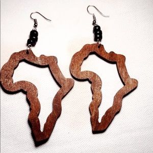Wooden Africa Continent Shaped Earrings