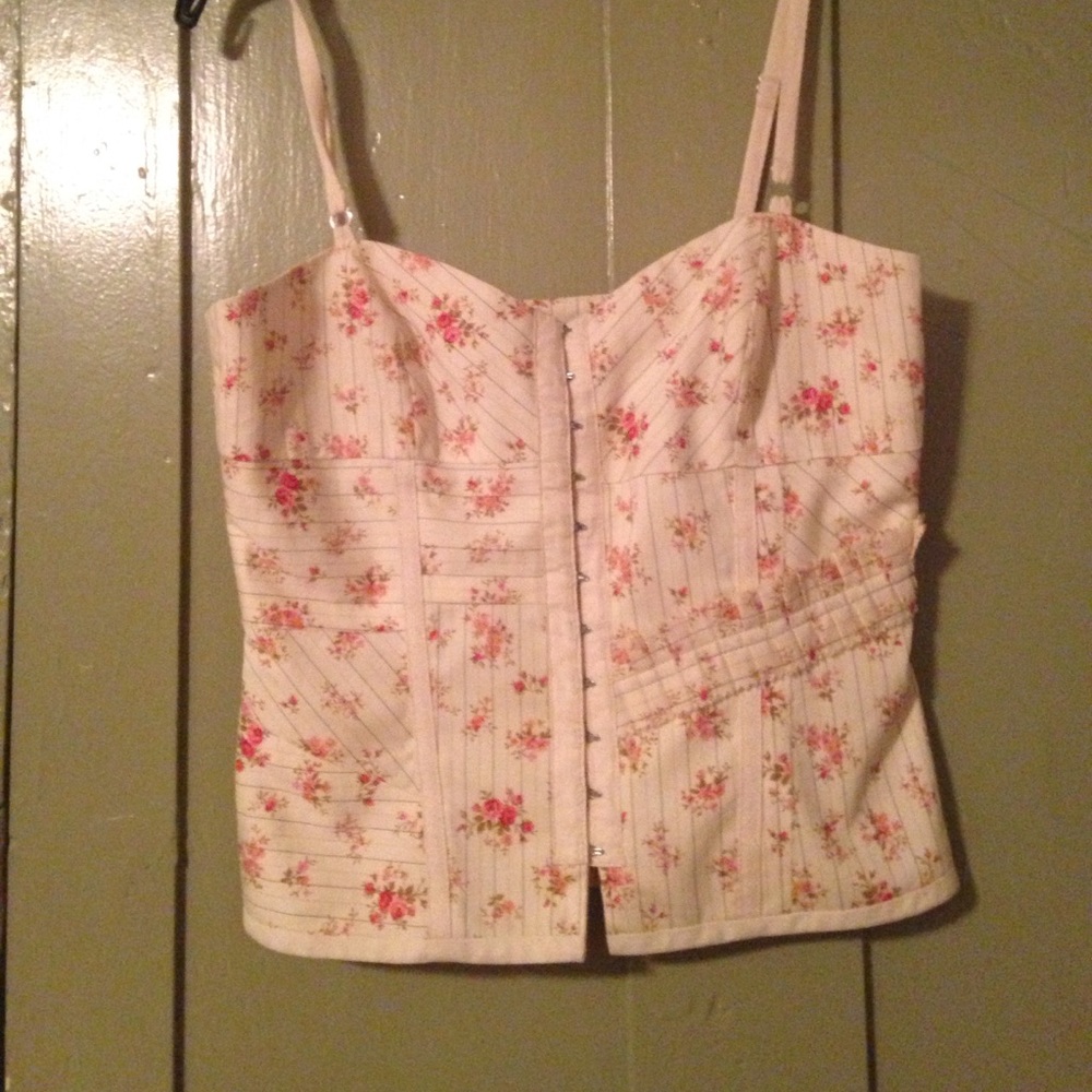 BCBG beige floral pinstriped tank top/corset