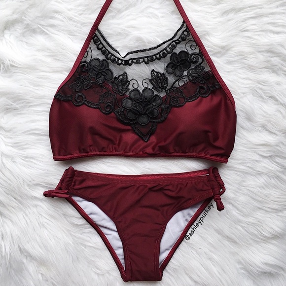 Daisys Boutique Other - ❤️CLEARANCE❤️ Maroon and black lace bikini set