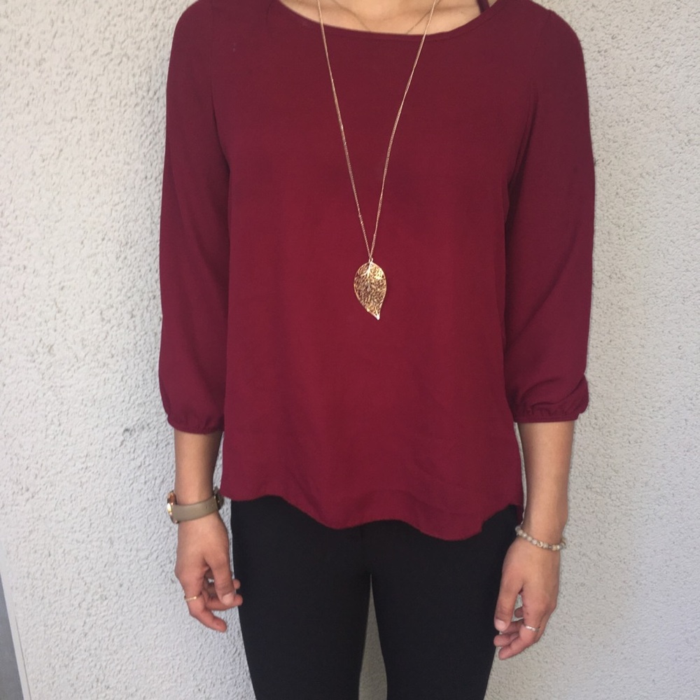 Burgundy sheer dress blouse