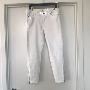 Paige Ankle Crop White Jeans with Zipper Detail