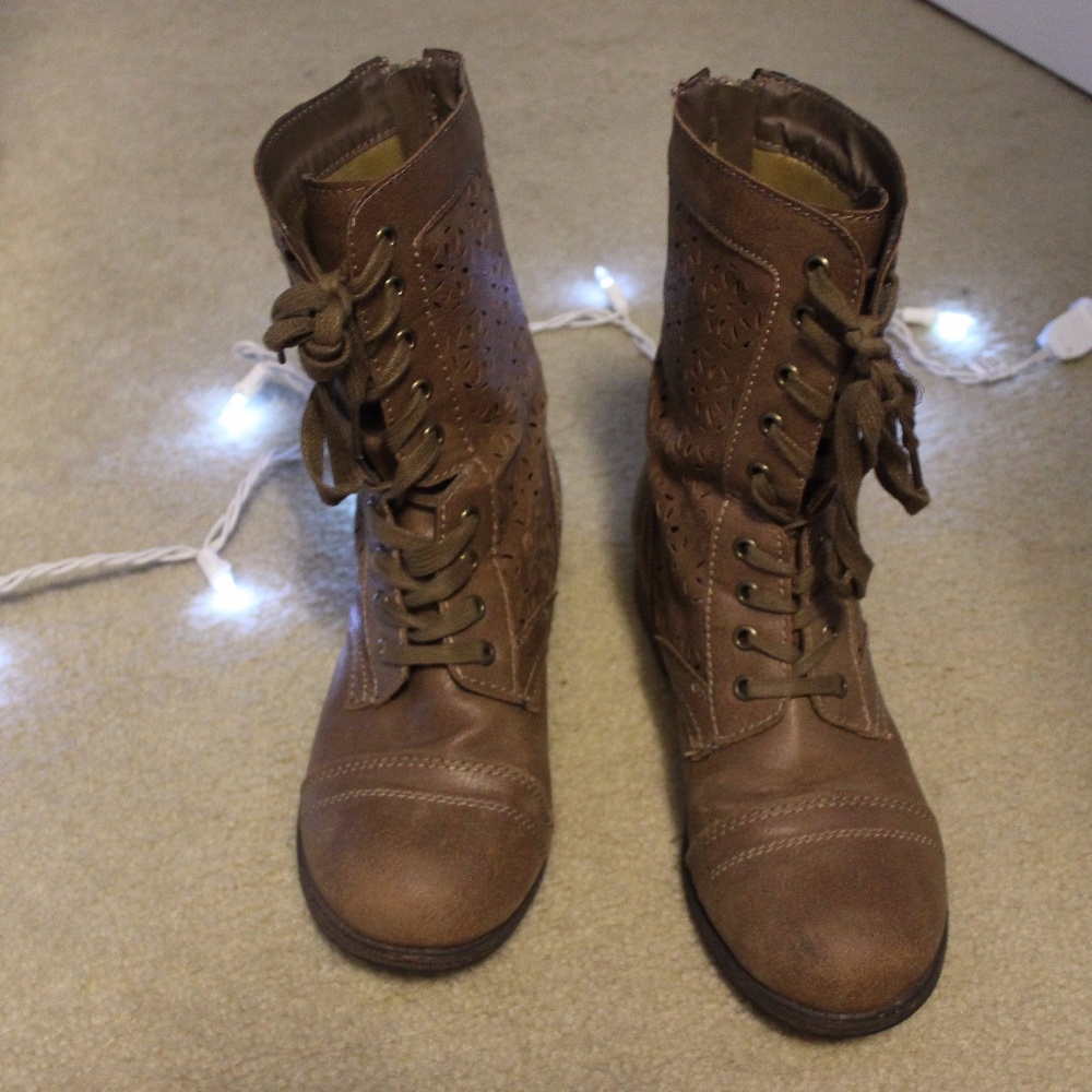 Rampage Padma Taupe Cut Out Combat Boots