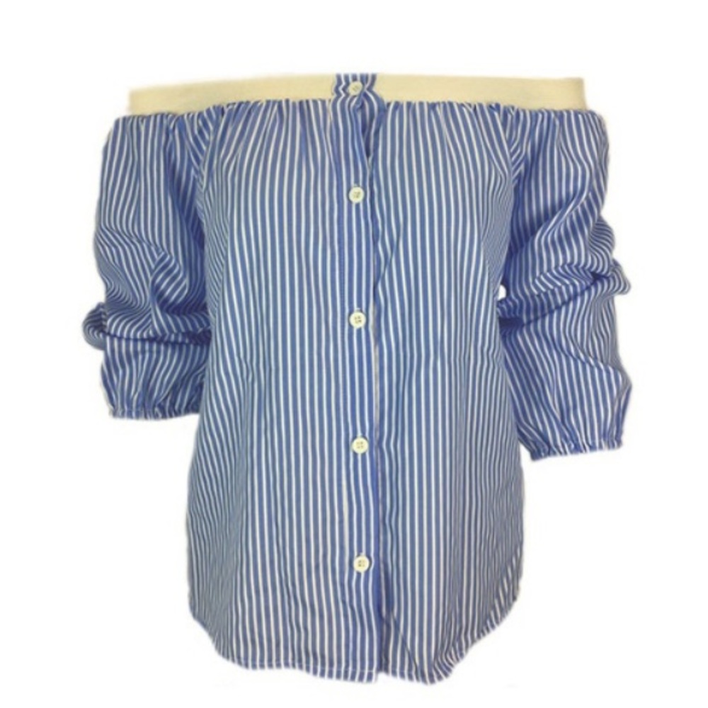 🦋 BLUE & WHITE STRIPED OFF THE SHOULDER TOP - Picture 5 of 8