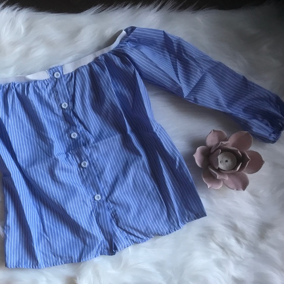 🦋 BLUE & WHITE STRIPED OFF THE SHOULDER TOP - Picture 6 of 8