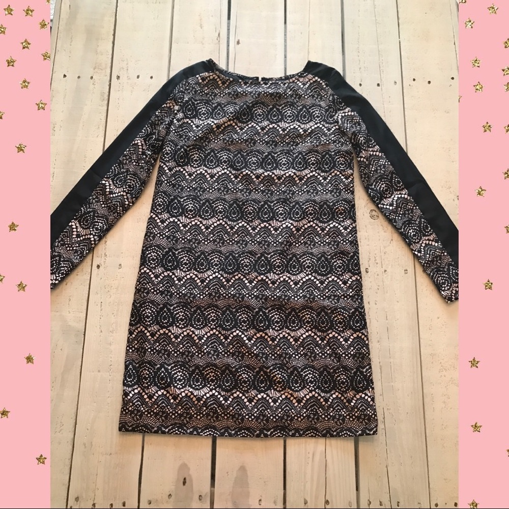 Black and pink paisley long sleeve dress