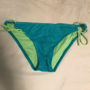 Turquoise and lime green bikini swim bottoms