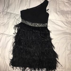 Black feather cocktail dress
