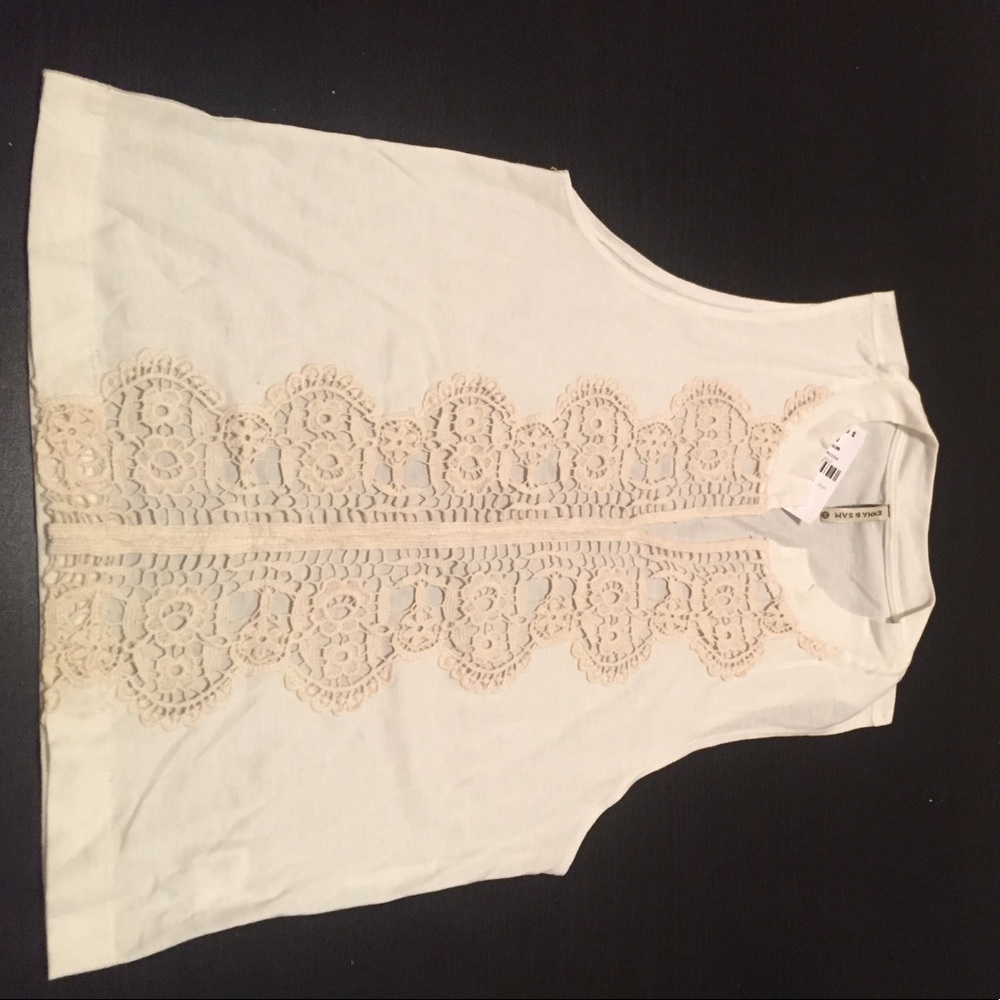 White muscle tank with lace accent