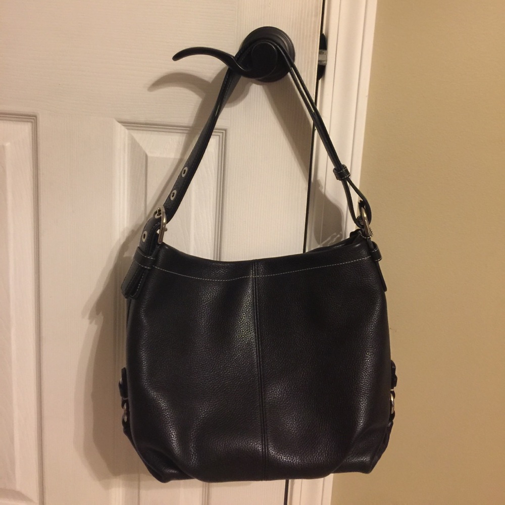 Coach black pebble leather hobo style purse