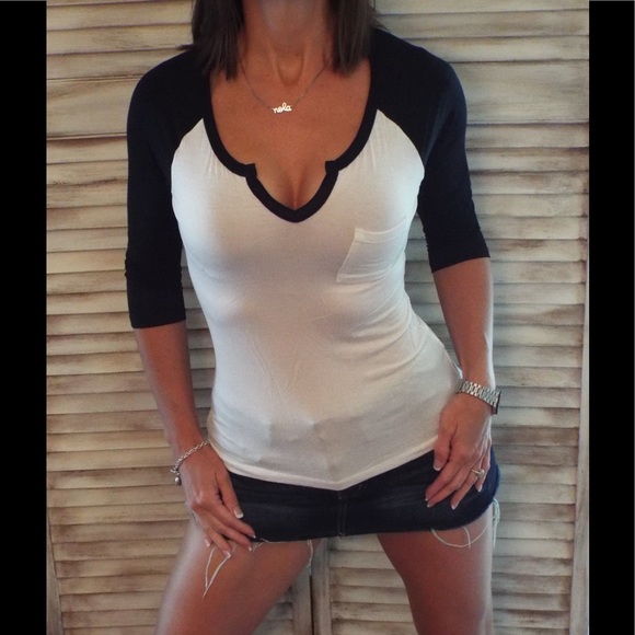Tops - Raglan Sporty Baseball Football Jersey Black 1417