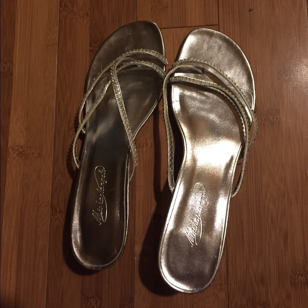 Silver strappy kitty heel