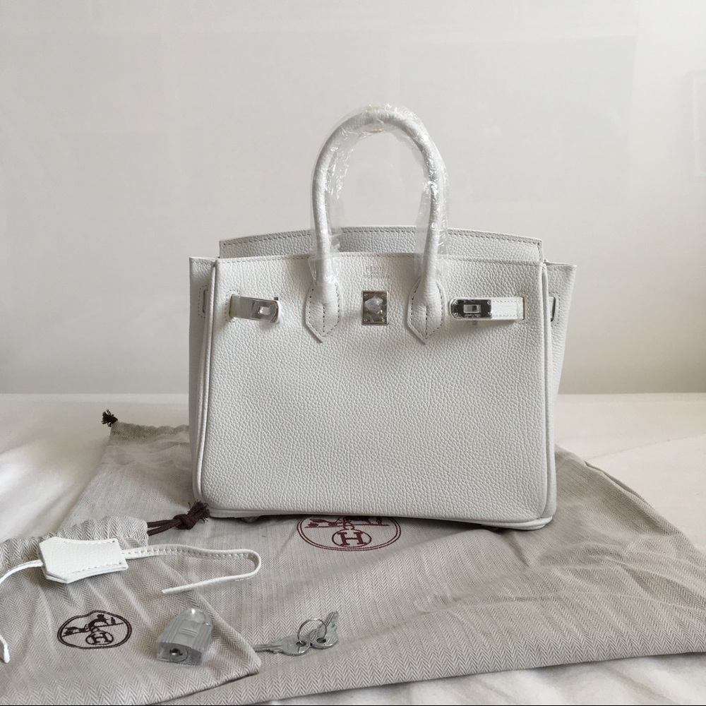 NEW Hermes Birkin Bag 25 White Silver Togo Leather