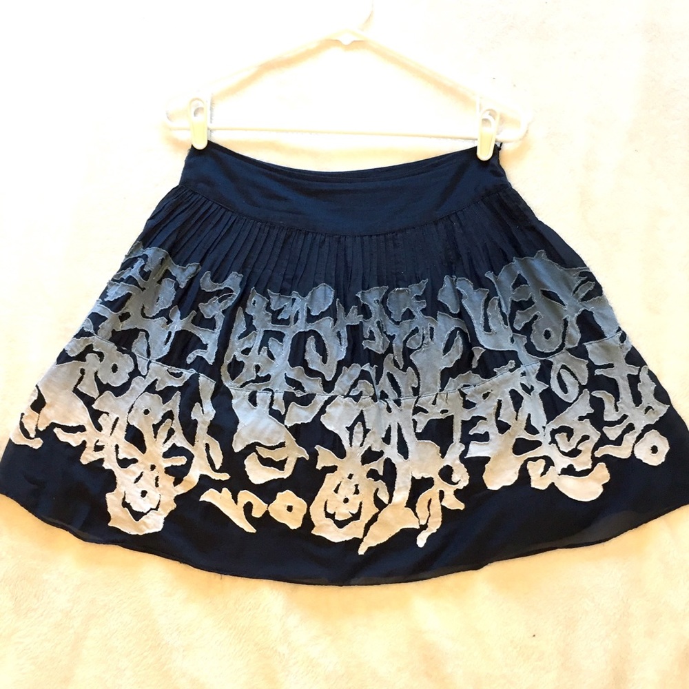 Anthropologie navy skirt with ombré appliqué