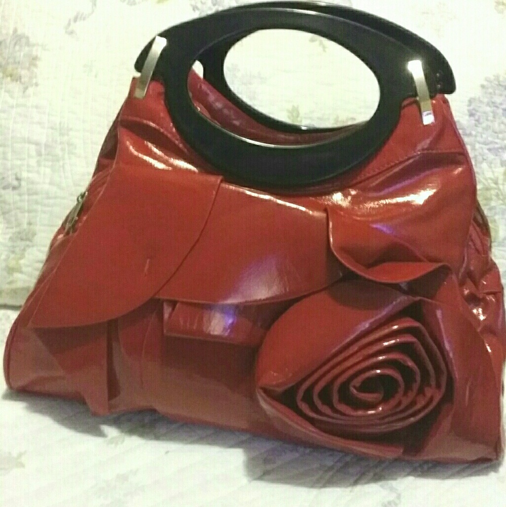 New Red Rose Flower Detail Satchel Bag