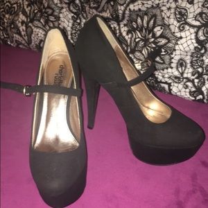 Black suede high heels