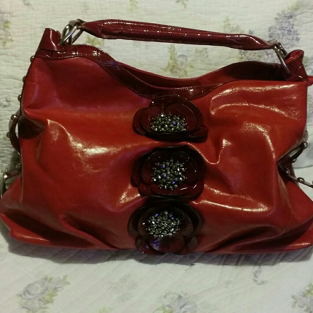 New Red Flowers Detail Satchel Bag Handbag