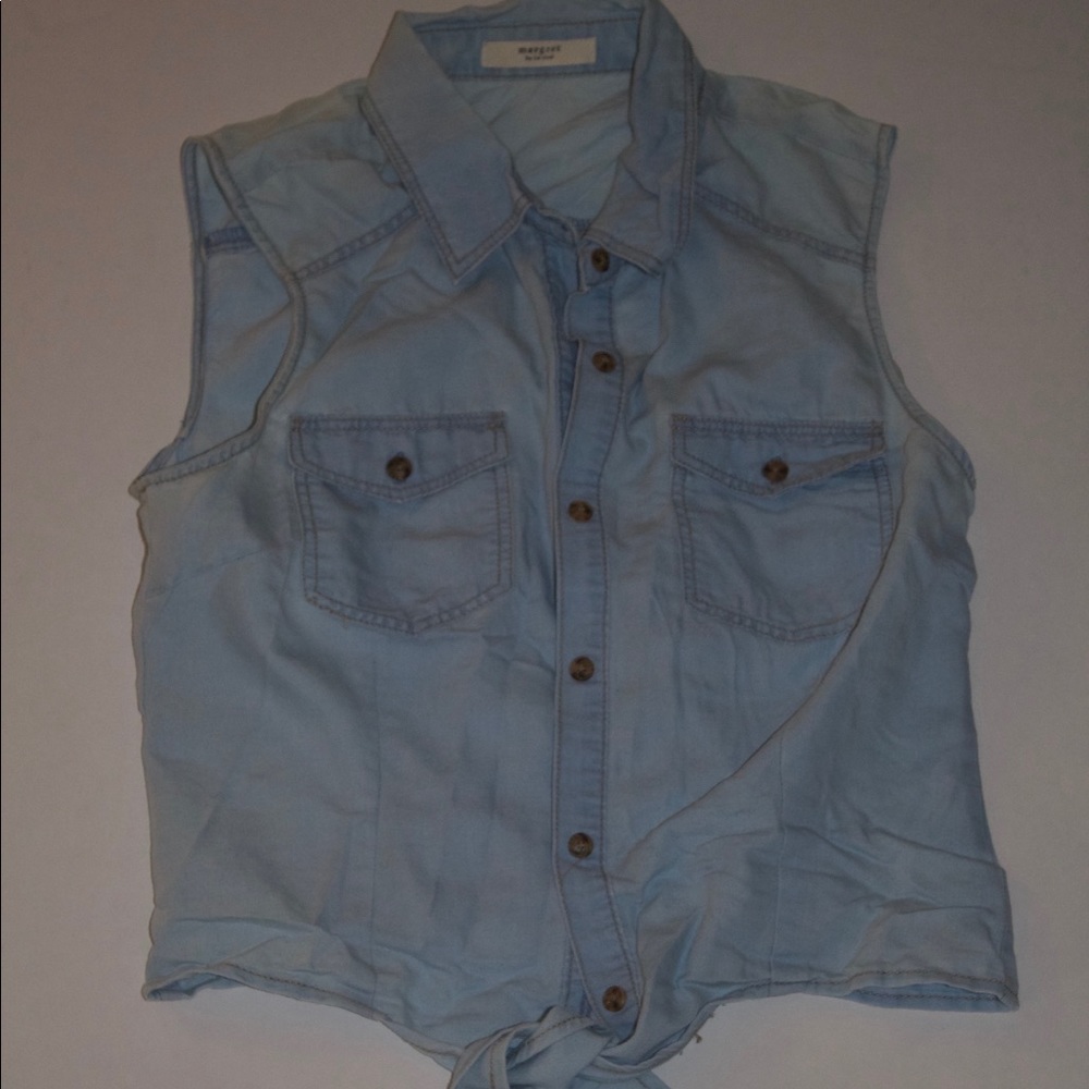 Front tie jean button up