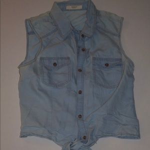 Front tie jean button up