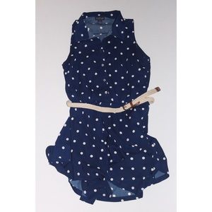 Polkadot navy dress with belt