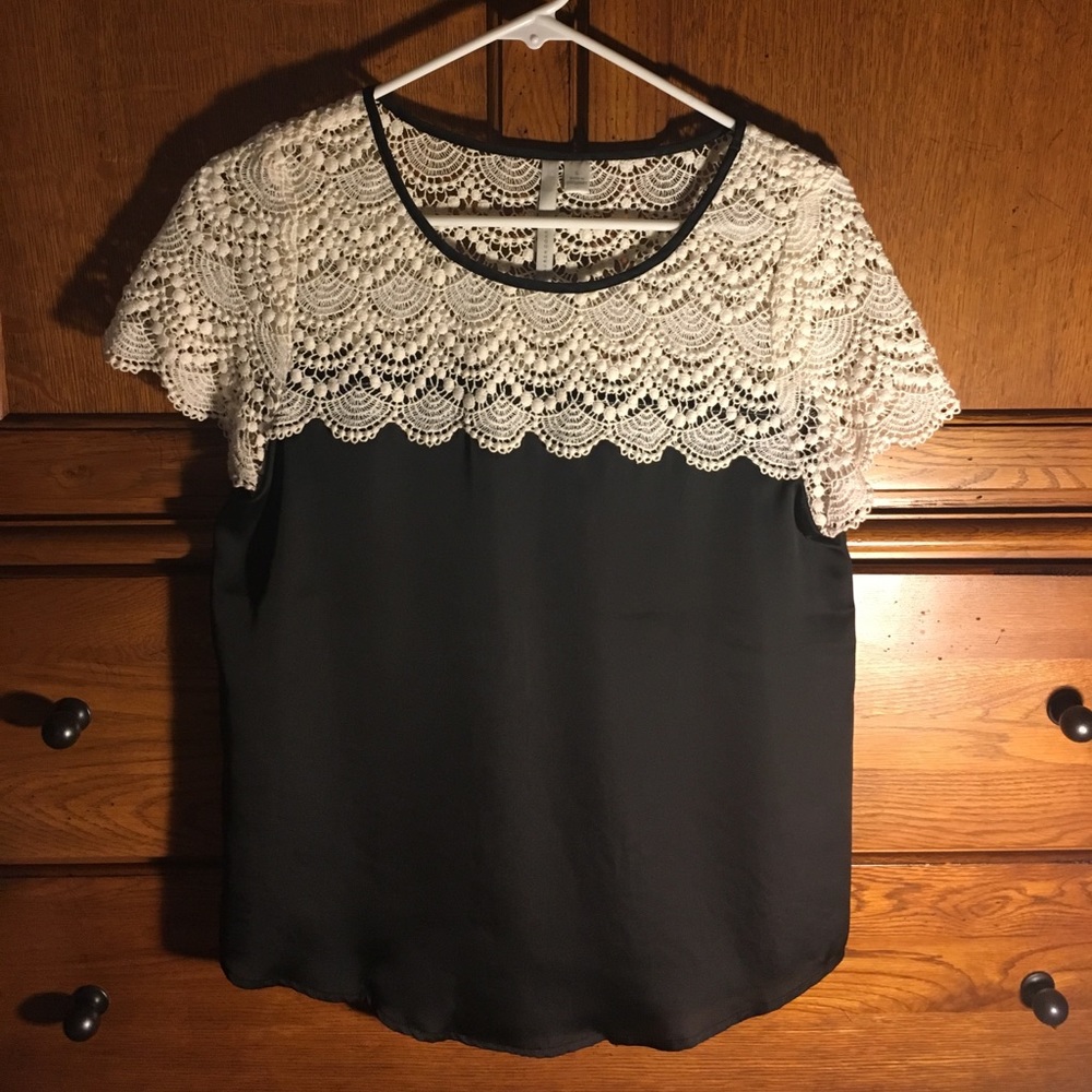 Black and white lace blouse