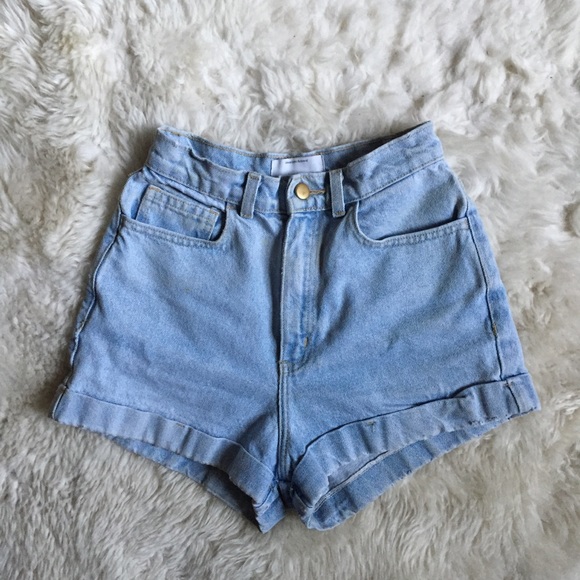 American Apparel Pants - American Apparel High Waisted Cuffed Denim Shorts