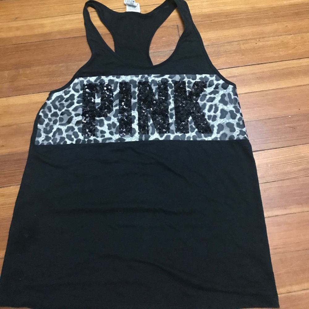 Black tank with PINK sequence with cheetah print