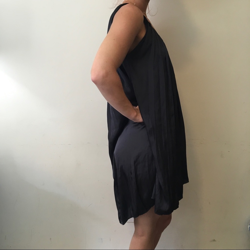 Calypso Charcoal Pleated Asymmetrical Dress - Picture 4 of 7