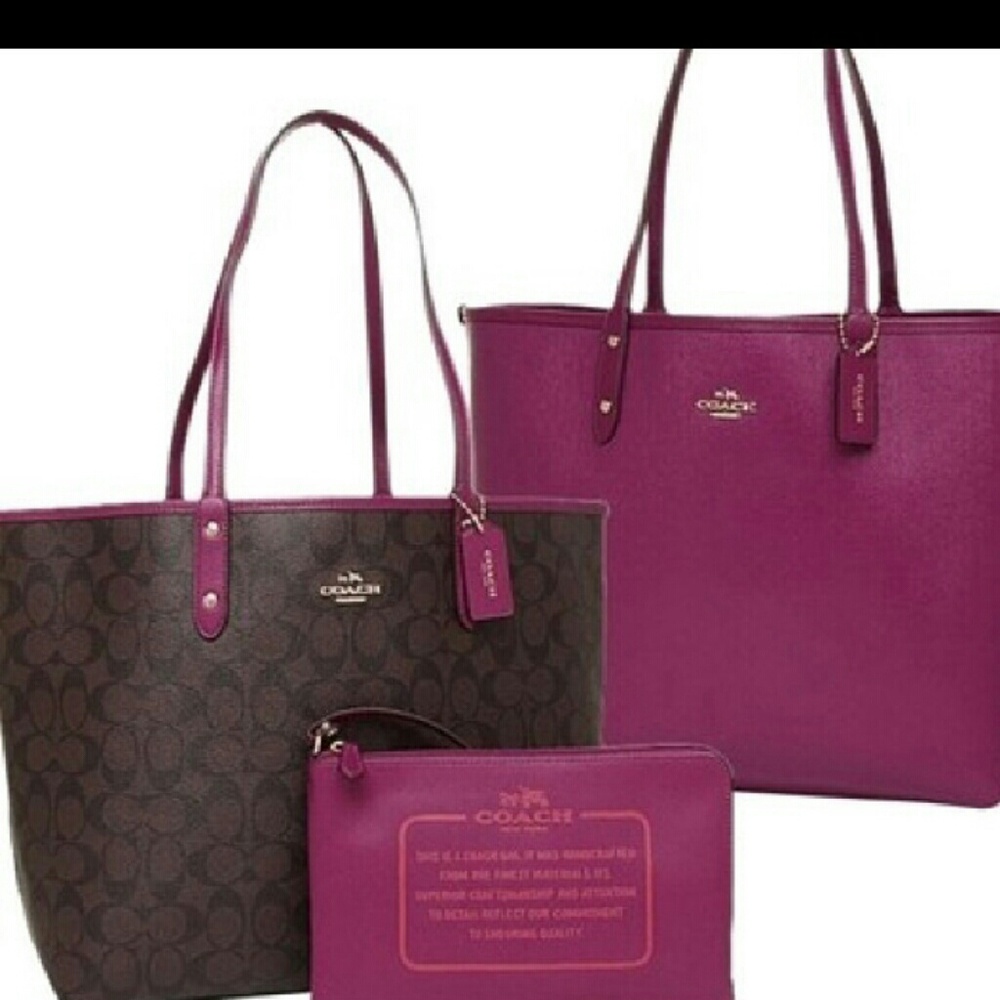 Coach reversible city tote with wristlet.