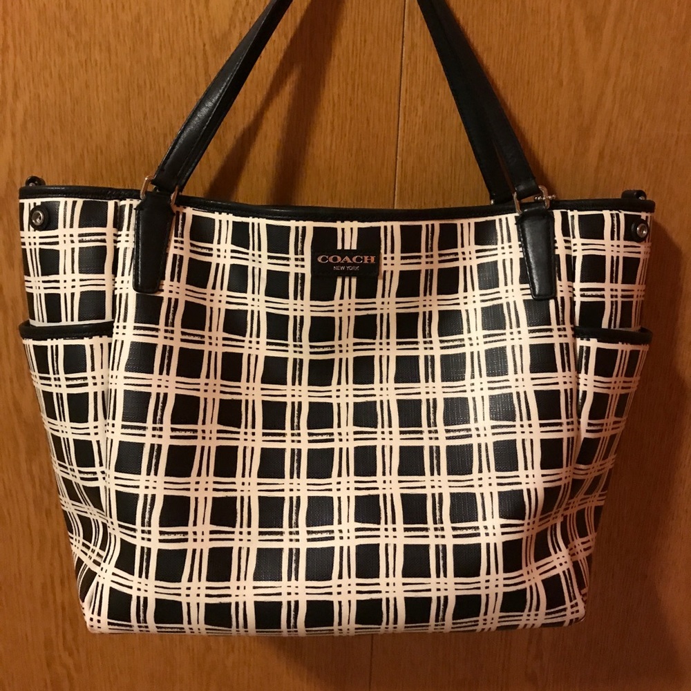 Coach bleaker black and white diaper bag