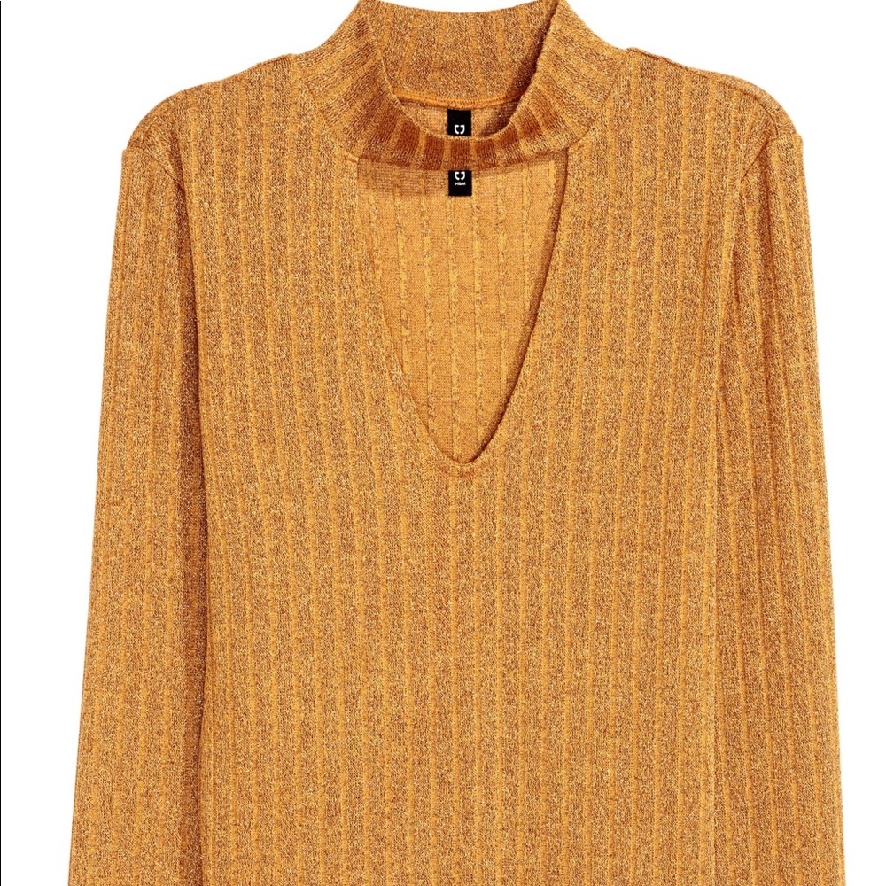 Glittery Choker V Neck sweater -Mustard yellow