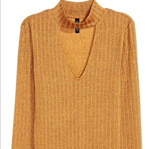 Glittery Choker V Neck sweater -Mustard yellow