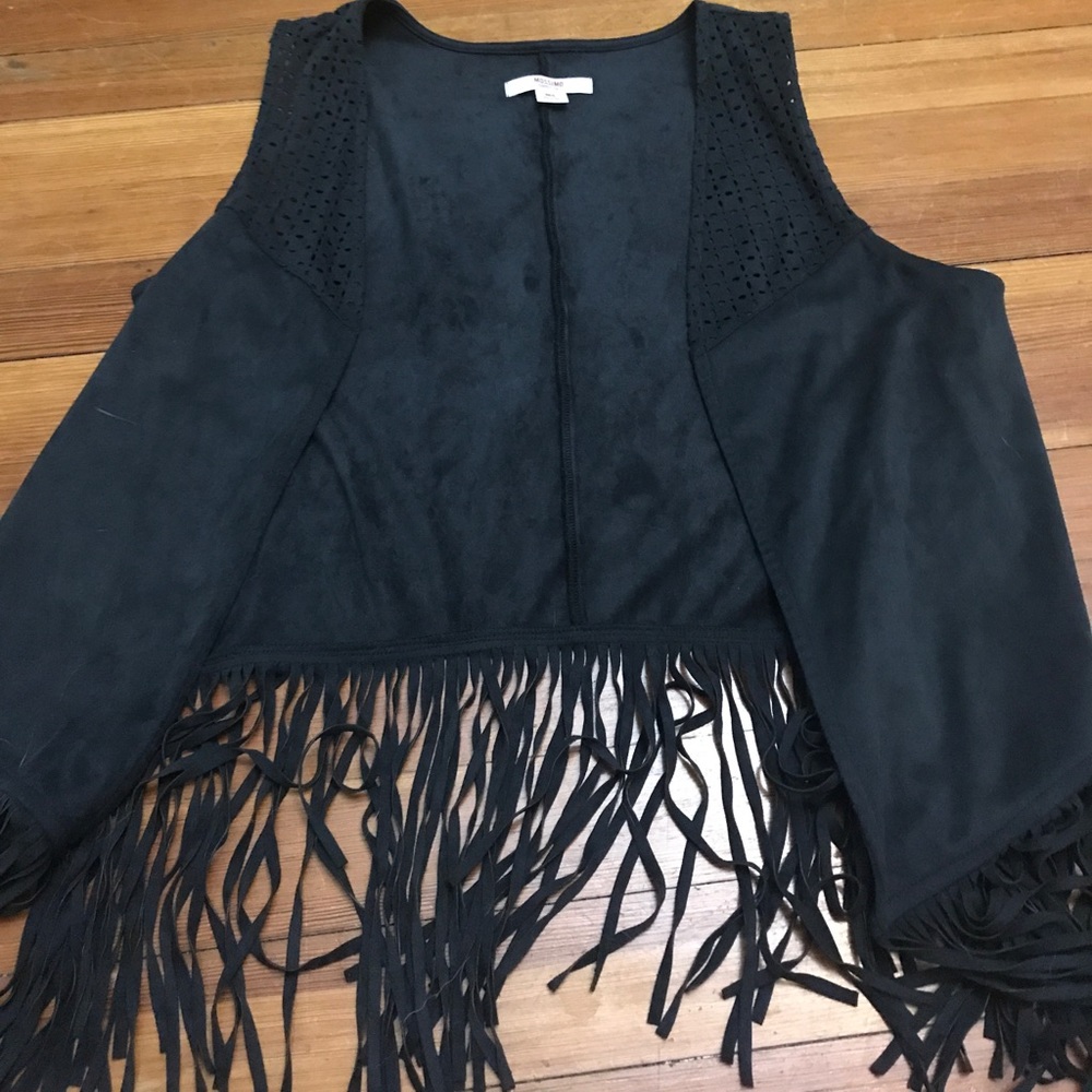 Black suede vest with fringe and cut out detail