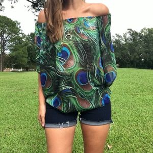 Peacock off the shoulder Top