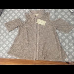Taupe cut out shoulder blouse