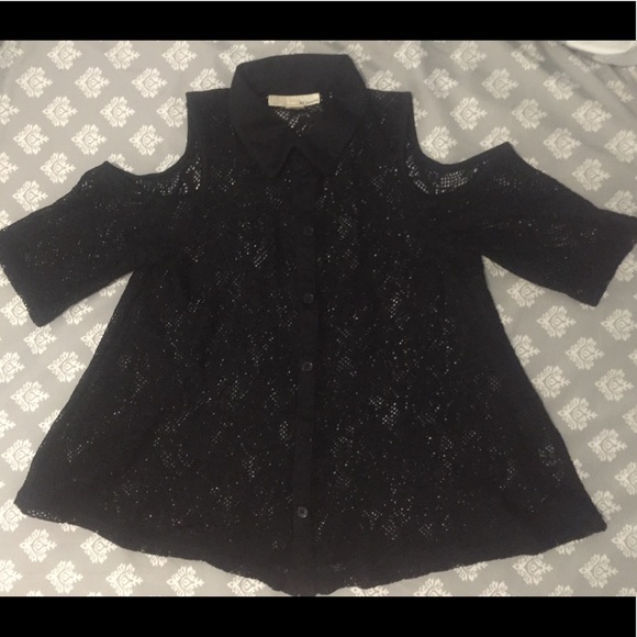 Lace black button down blouse - Picture 1 of 1