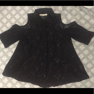 Lace black button down blouse