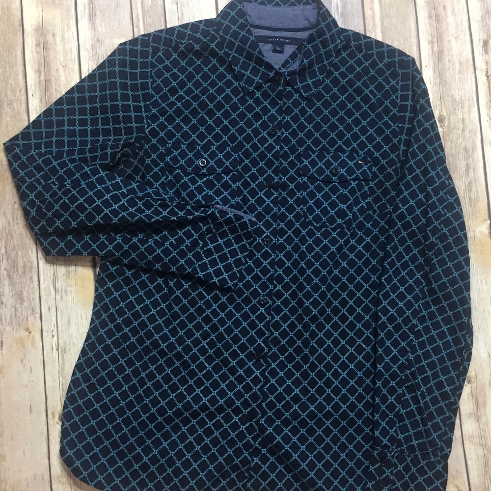 Tommy Hilfiger Navy Shirt Geometric Floral Medium