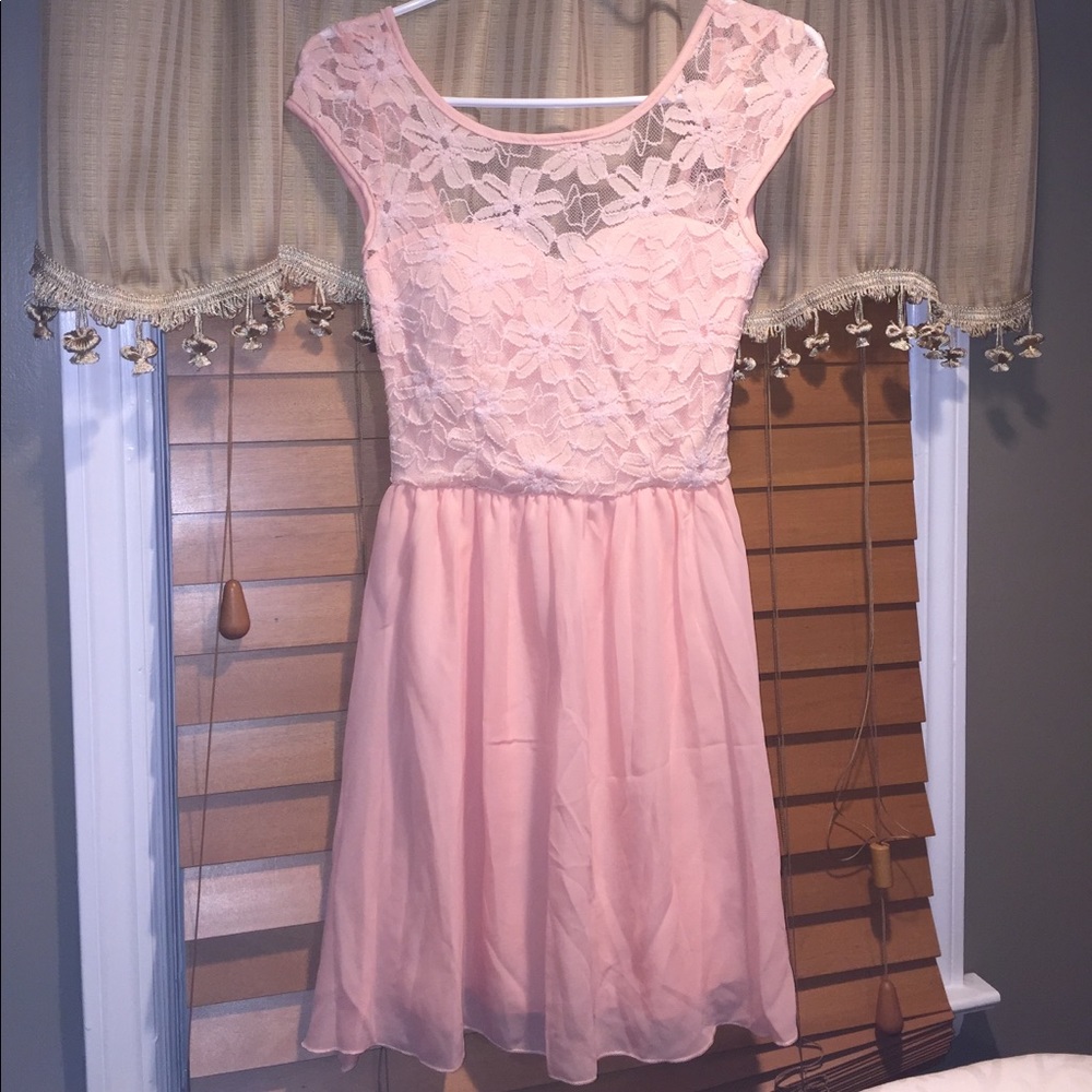 Peach lace fit and flare dress like new