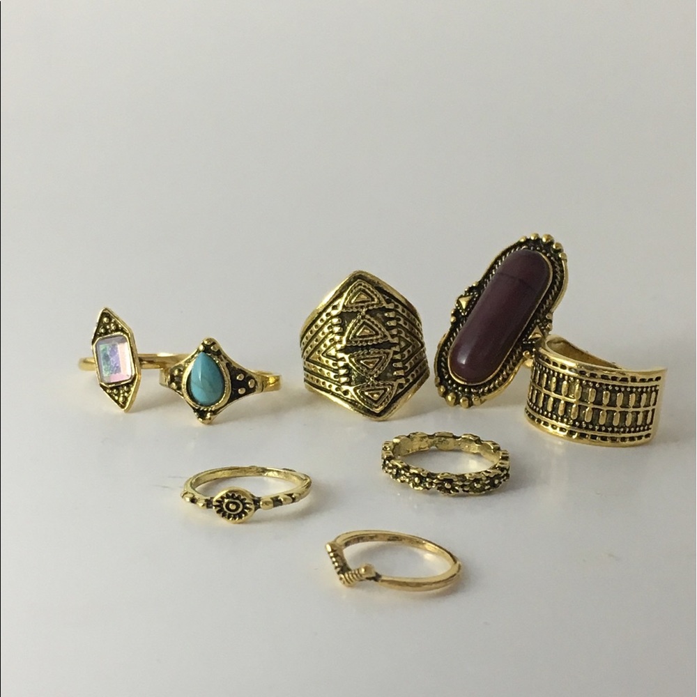 8-pc gold midi knuckle ring set
